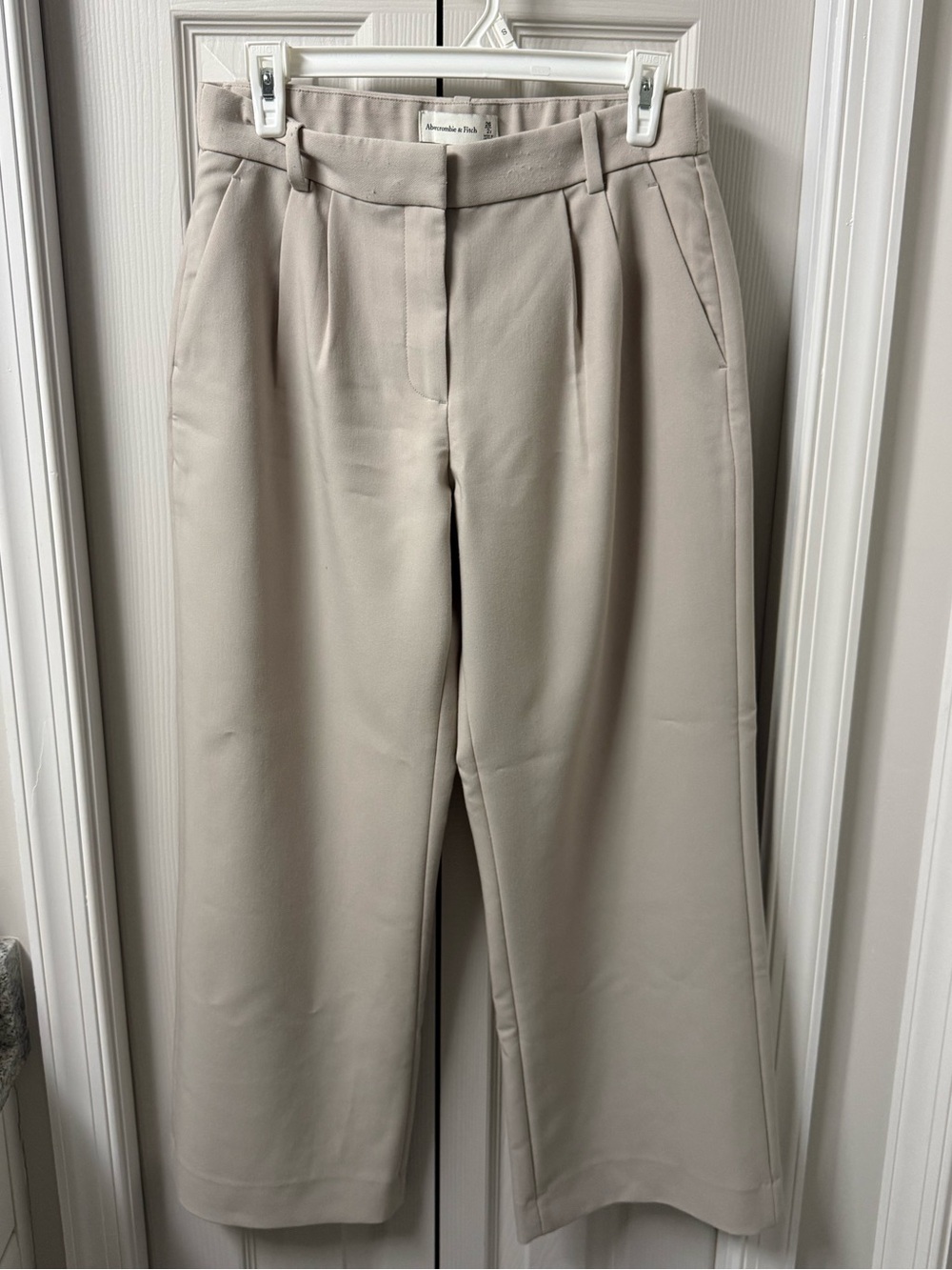 Beige Wide-Leg Trousers - Classic Tailored Pants